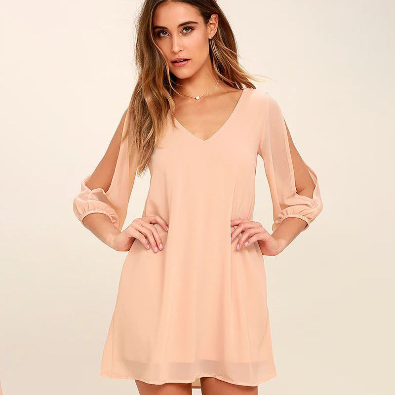 Women's Clothing Chiffon Skirt Loose Off-the-shoulder V-neck