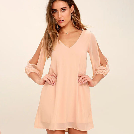 Women's Clothing Chiffon Skirt Loose Off-the-shoulder V-neck