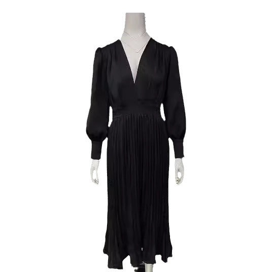 New Women's European And American Solid Color Plus Size Pleated Long Dress