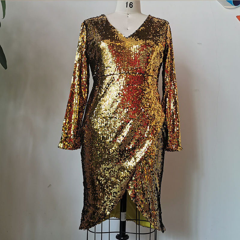 Women's Fashionable Sequins Mid-length Sheath Dress