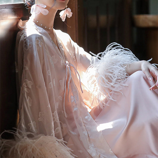 Ostrich Hair Bridal Nightgown Unique Spring and Autumn Season