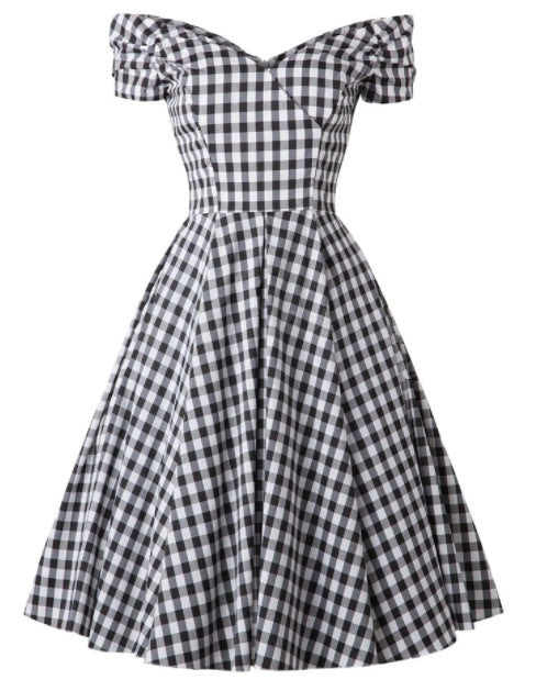Black and white plaid short sleeve dress