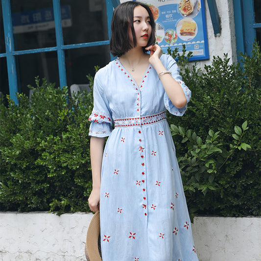 Ethnic Boho Embroidered Dress Women's Beach