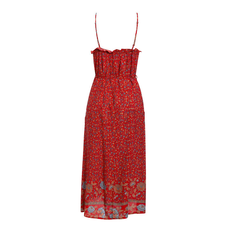 Mid-length dress with belt suspenders