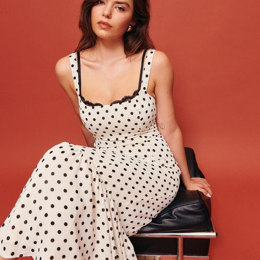 Retro Dots Printing Slip Dress