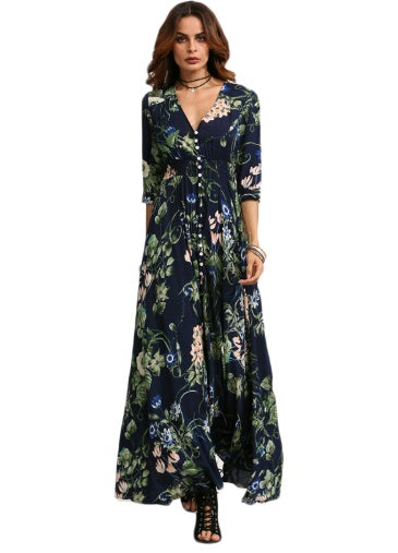 new women's European and American explosion models ethnic style printing retro bohemian big dress dress long skirt