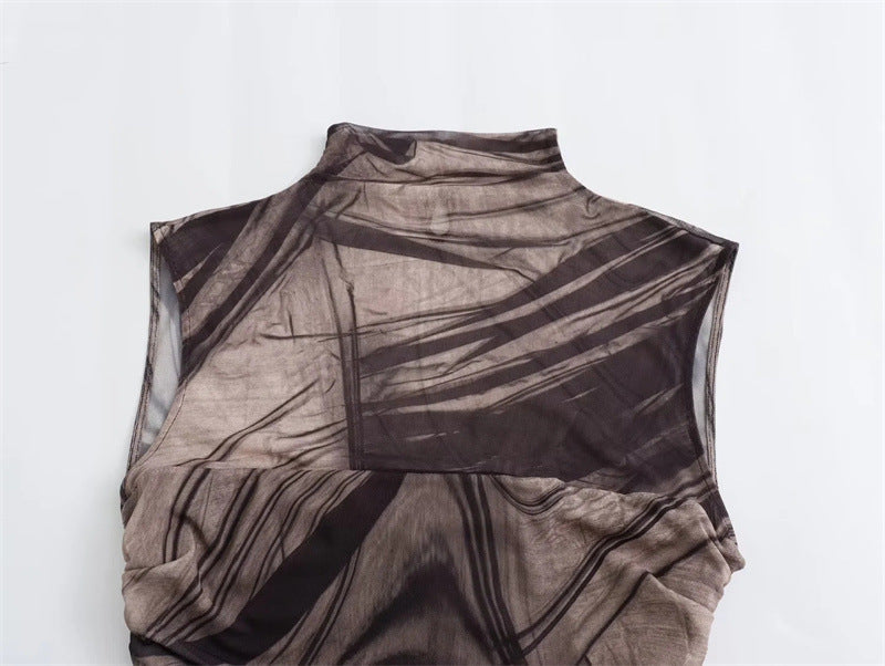 Simple Plain Color Series Line Style Silk Net Printing Dress