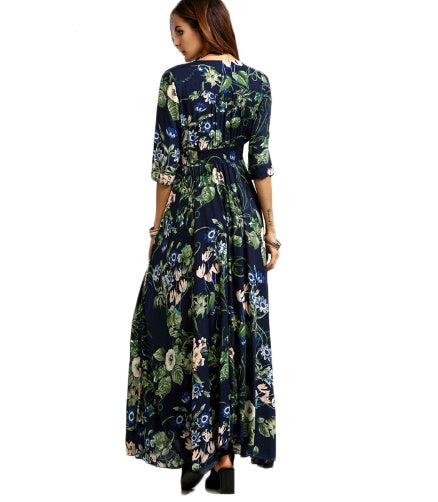 new women's European and American explosion models ethnic style printing retro bohemian big dress dress long skirt