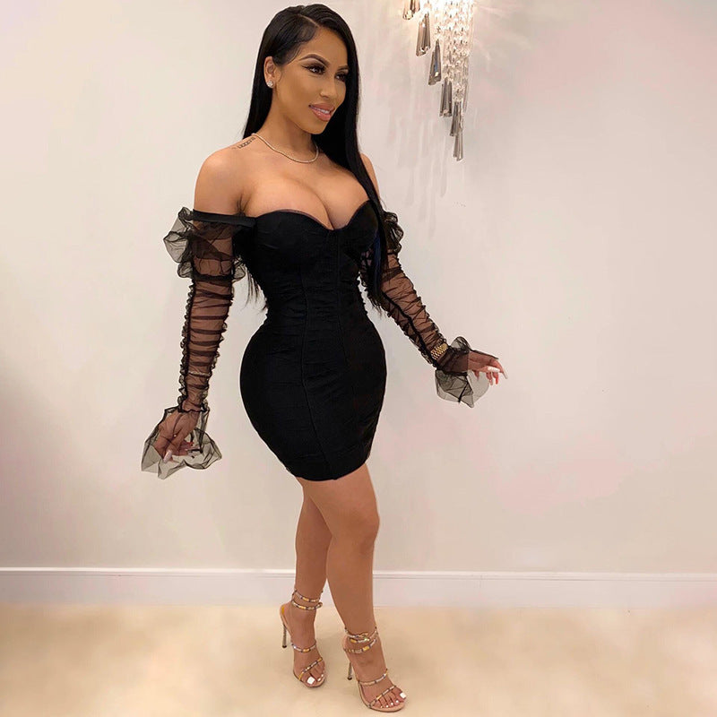 Mesh long sleeve dress