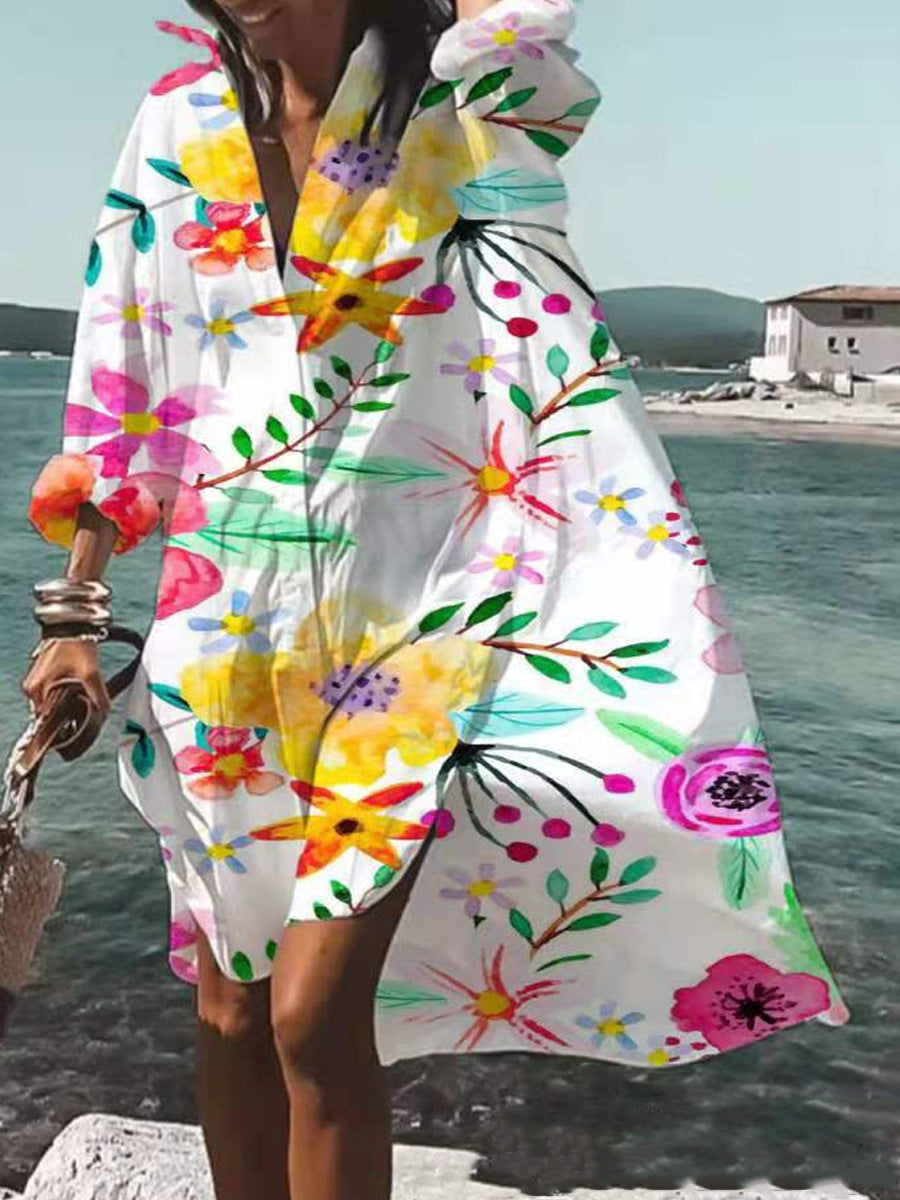 Fashion Casual Loose Lapels Mid-length Shirt Dress
