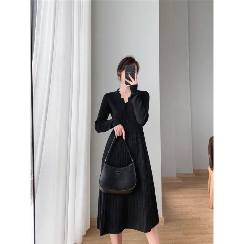 Knitted Dress Woolen Skirt Medium Base Ride Overknee Dress