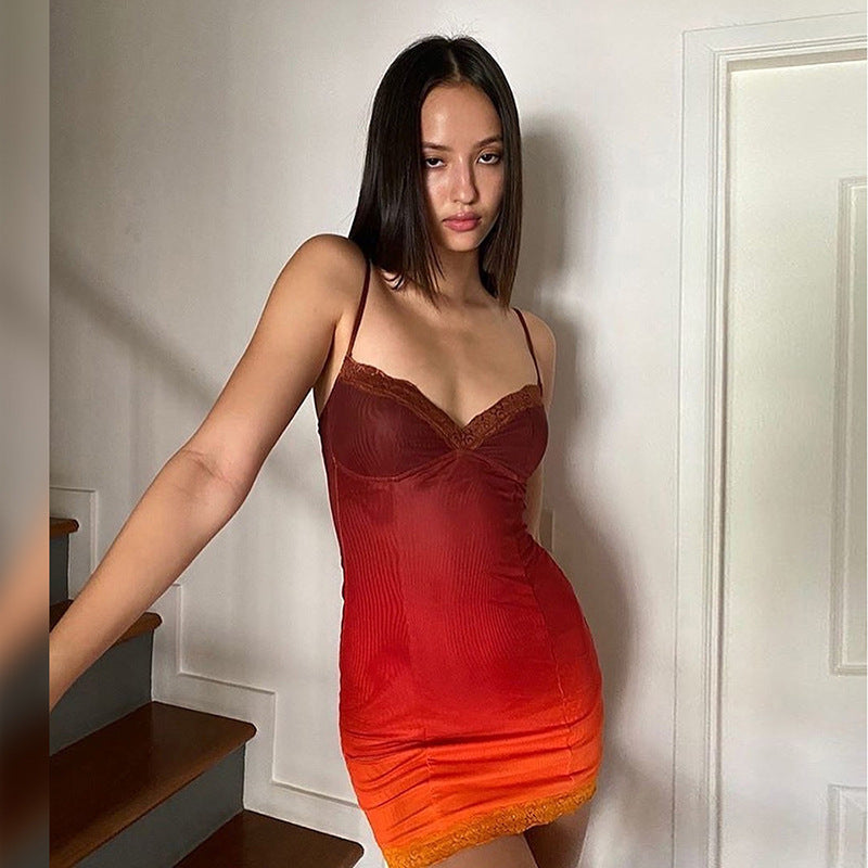 Stitching sexy bag hip slim all-match dress
