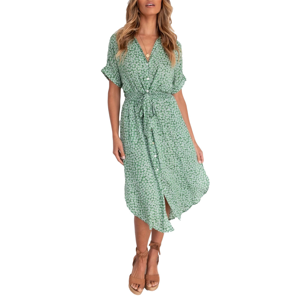 Floral V-neck short-sleeved summer dress