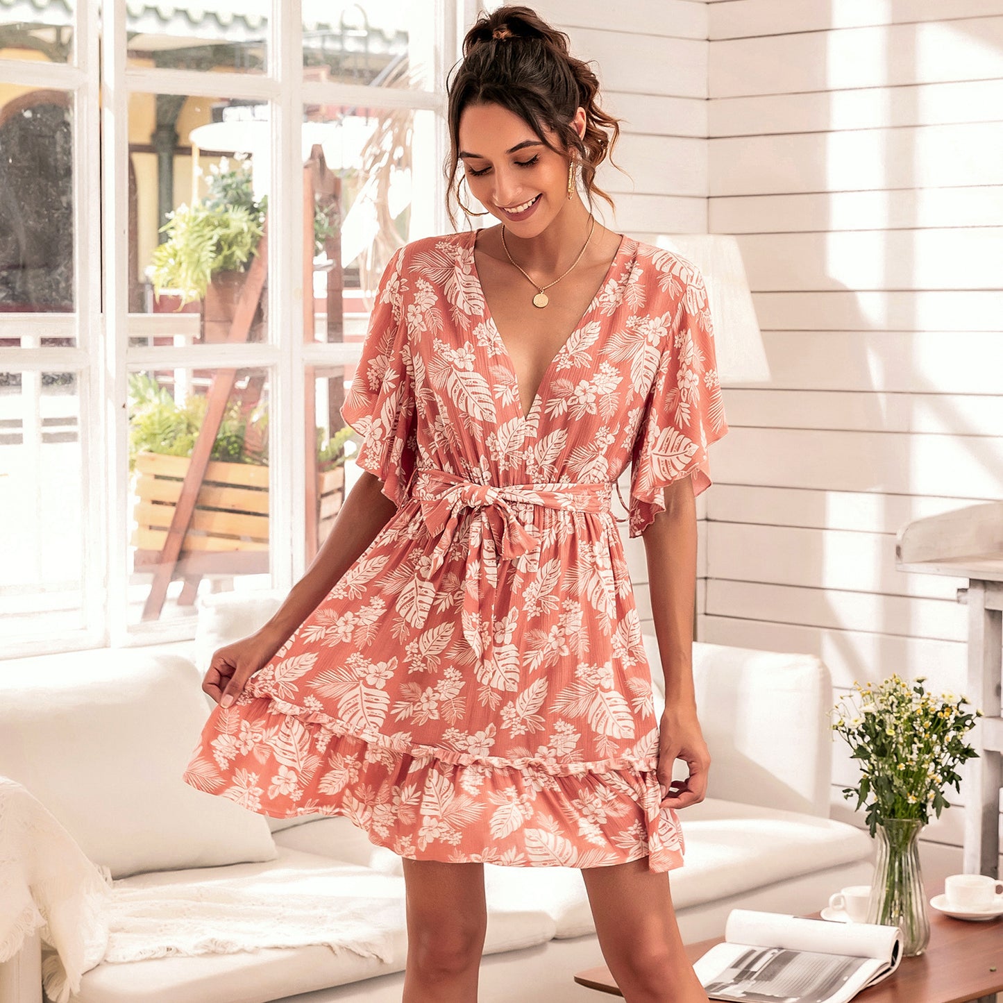 Short-sleeved Temperament Ladies Mid-length Dress