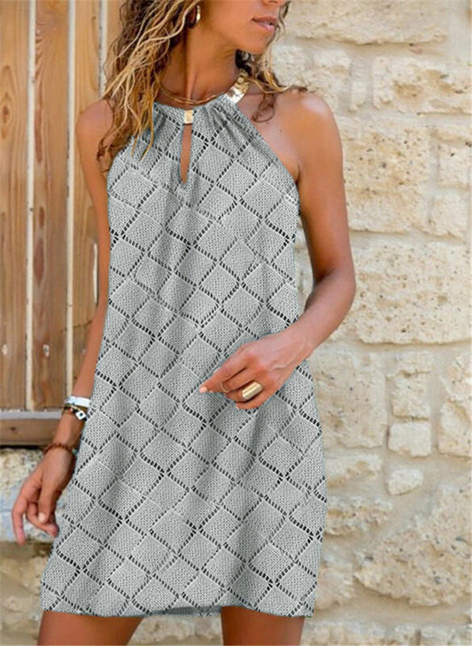 Mid-Length Metal Halterneck Plaid Dress