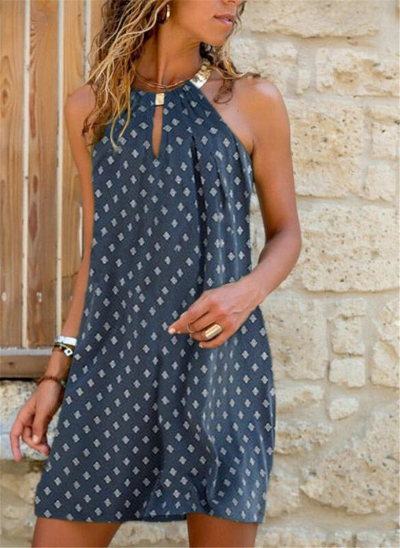 Mid-Length Metal Halterneck Plaid Dress