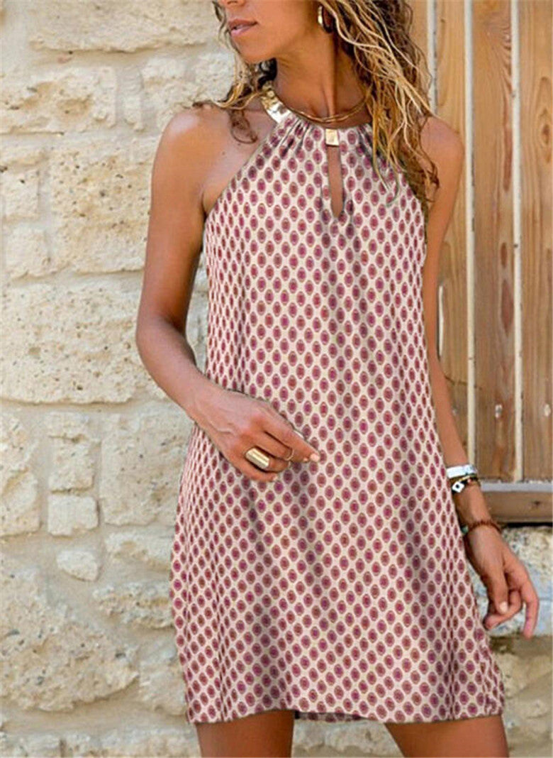Mid-Length Metal Halterneck Plaid Dress