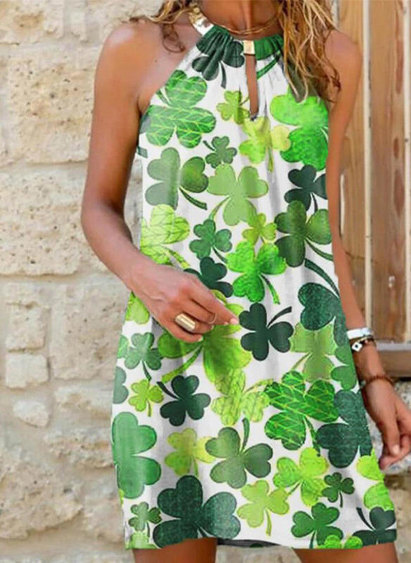 Mid-Length Metal Halterneck Plaid Dress