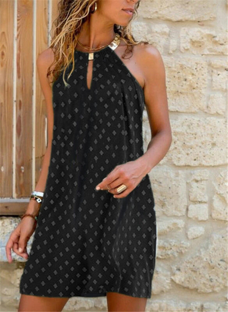Mid-Length Metal Halterneck Plaid Dress