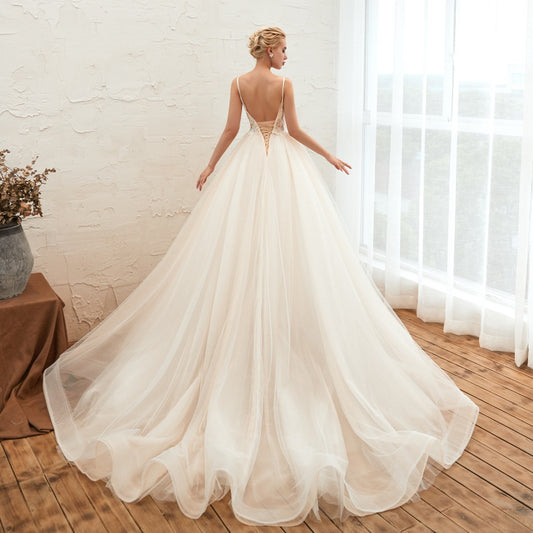 Starry Dream Chiffon Backless Long-Tail Bridal Gown – Luxury Wedding Dress