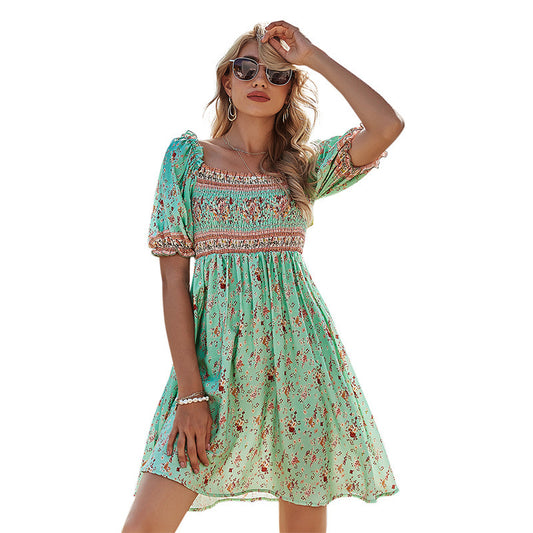 Stitching Lace Mid-length Skirt Floral Dress