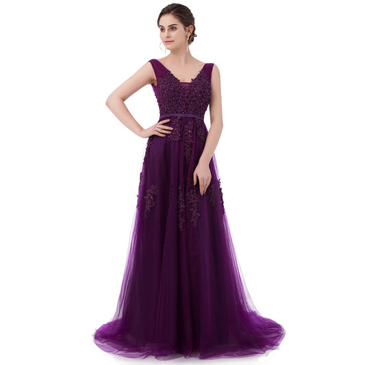 Backless Long Evening Dresses The Elegant Banquet The Lace V-neck Formal Gown