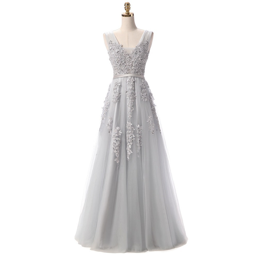 Backless Long Evening Dresses The Elegant Banquet The Lace V-neck Formal Gown