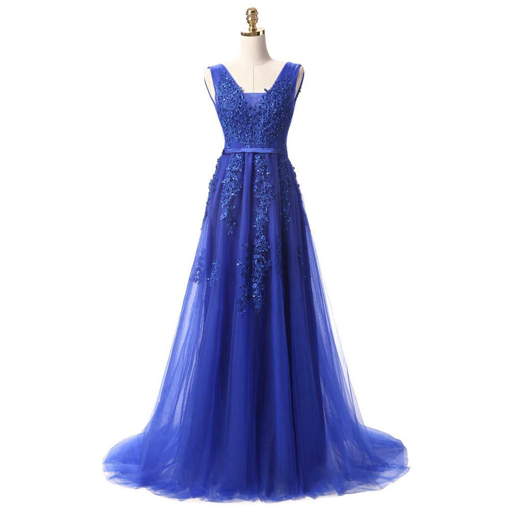 Backless Long Evening Dresses The Elegant Banquet The Lace V-neck Formal Gown