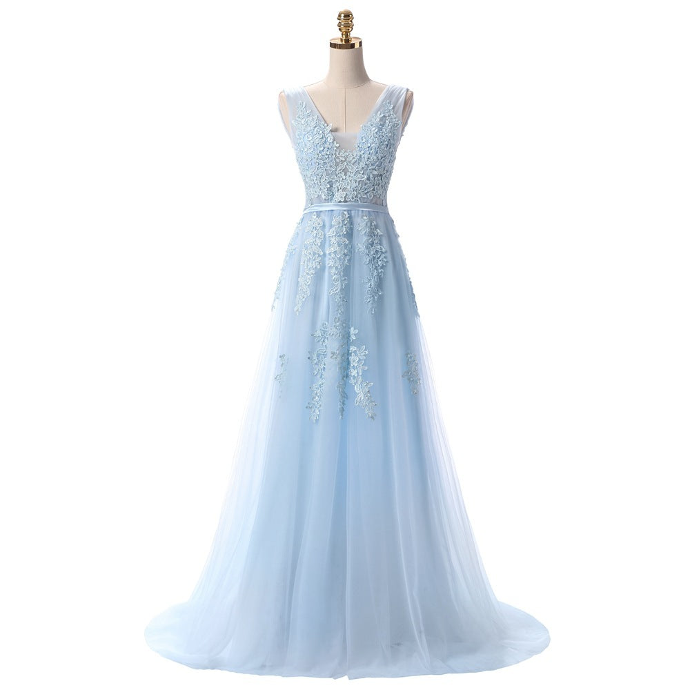 Backless Long Evening Dresses The Elegant Banquet The Lace V-neck Formal Gown