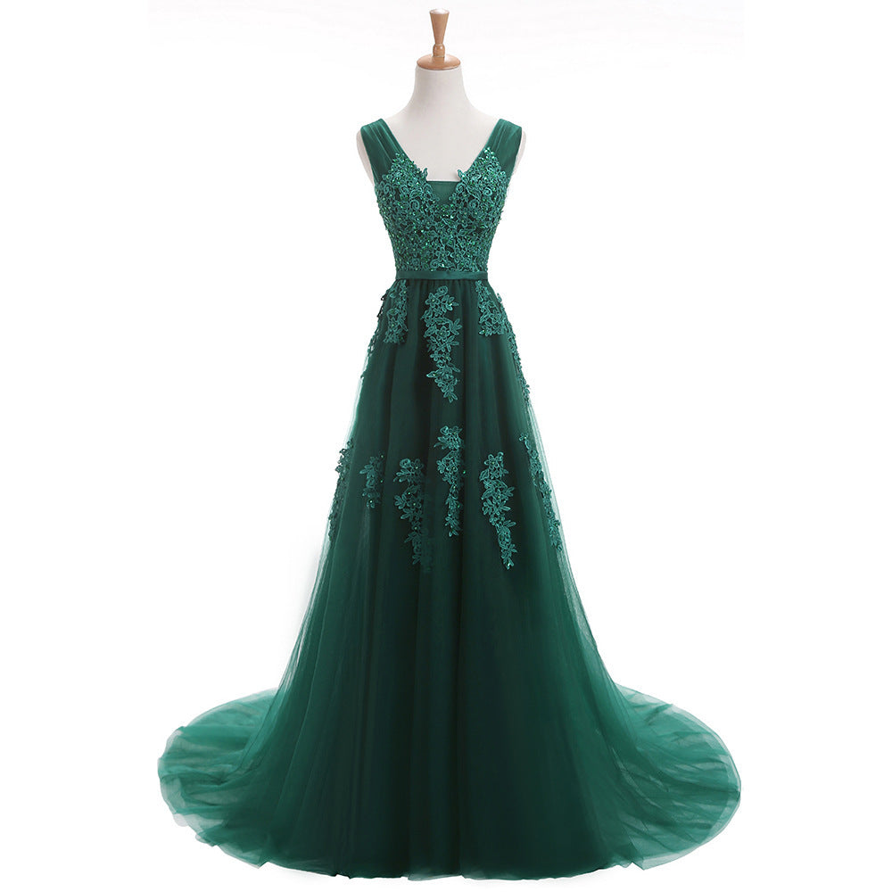 Backless Long Evening Dresses The Elegant Banquet The Lace V-neck Formal Gown