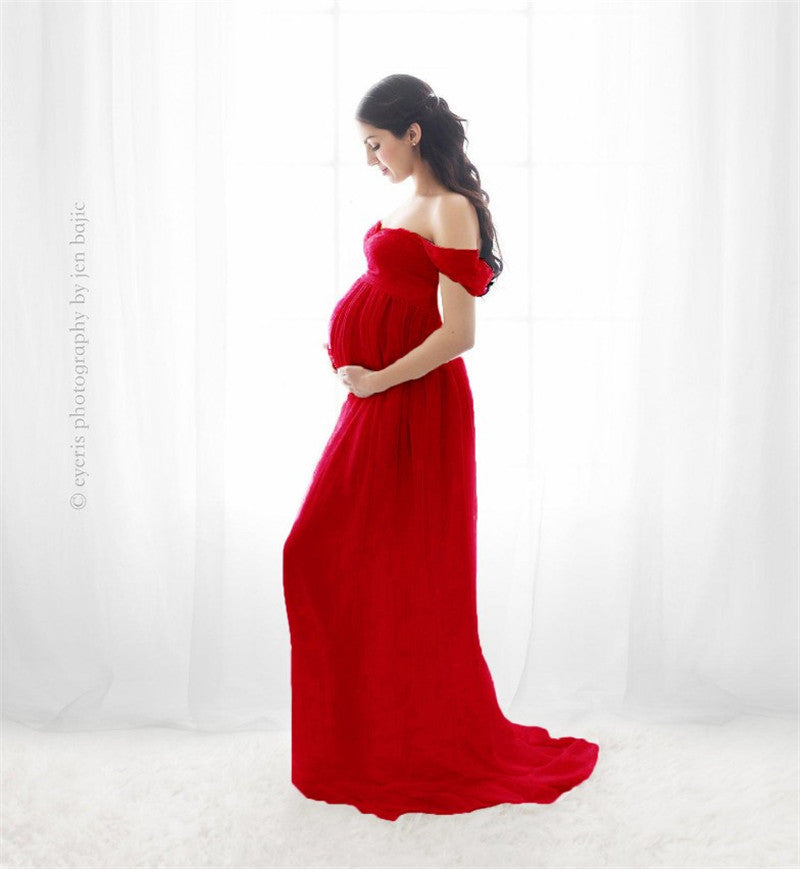 Chiffon Maternity Strapless Solid White Dresses For Photo Shoot
