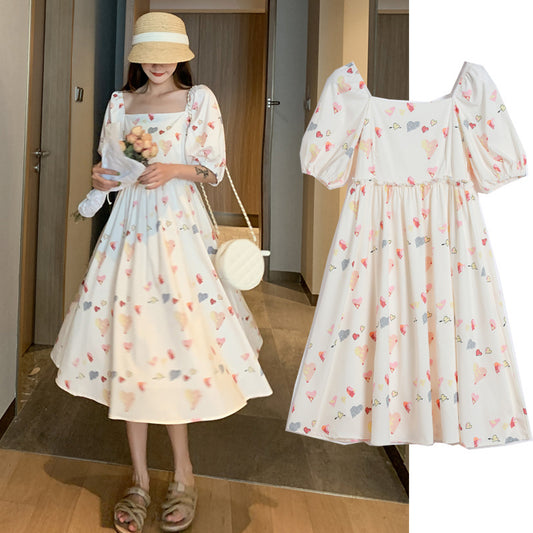 Pregnant Women'S Summer Short Sleeve Floral Loose Thin Chiffon Medium Length Dress Fashion Mother Pregnant Women'S Skirt