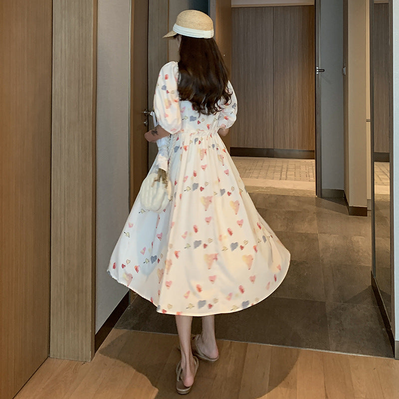 Pregnant Women'S Summer Short Sleeve Floral Loose Thin Chiffon Medium Length Dress Fashion Mother Pregnant Women'S Skirt