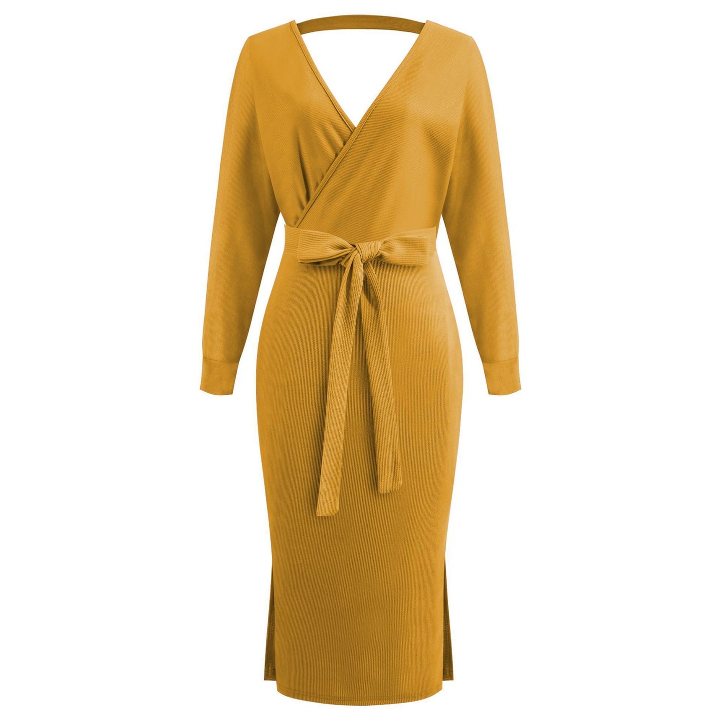 Cross V-neck Knitted Mid-length Slim Dress