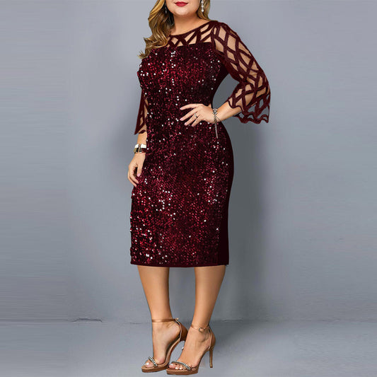 Plus Size Sequin Dress - Outfit for Women Curvy Women