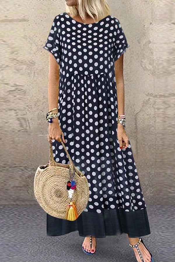 Fake two-piece polka dot print dress