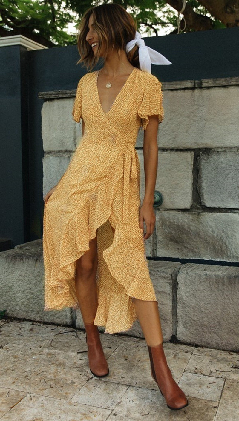 Floral V-neck short-sleeved summer dress