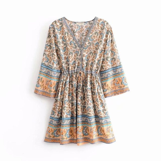 Printed cropped V-neck dress