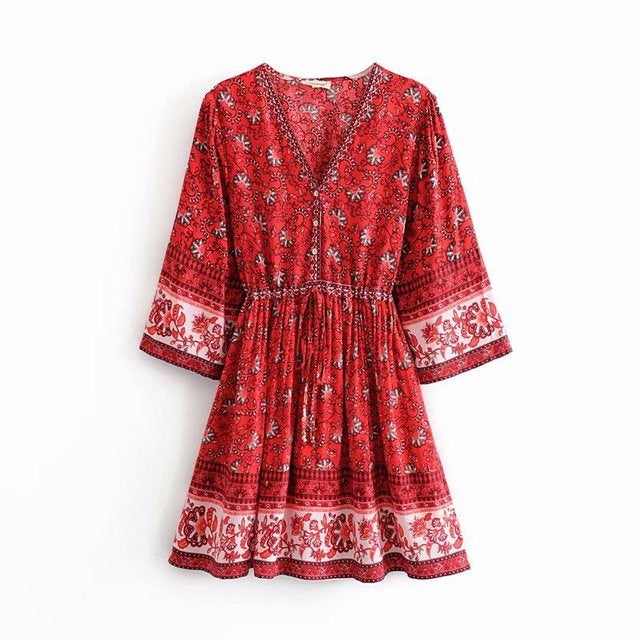 Printed cropped V-neck dress