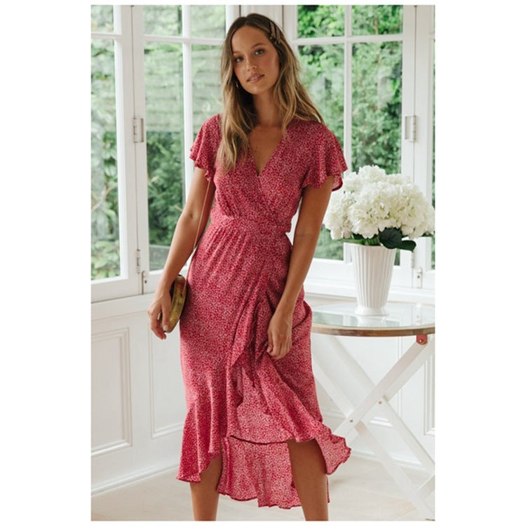 Floral V-neck short-sleeved summer dress