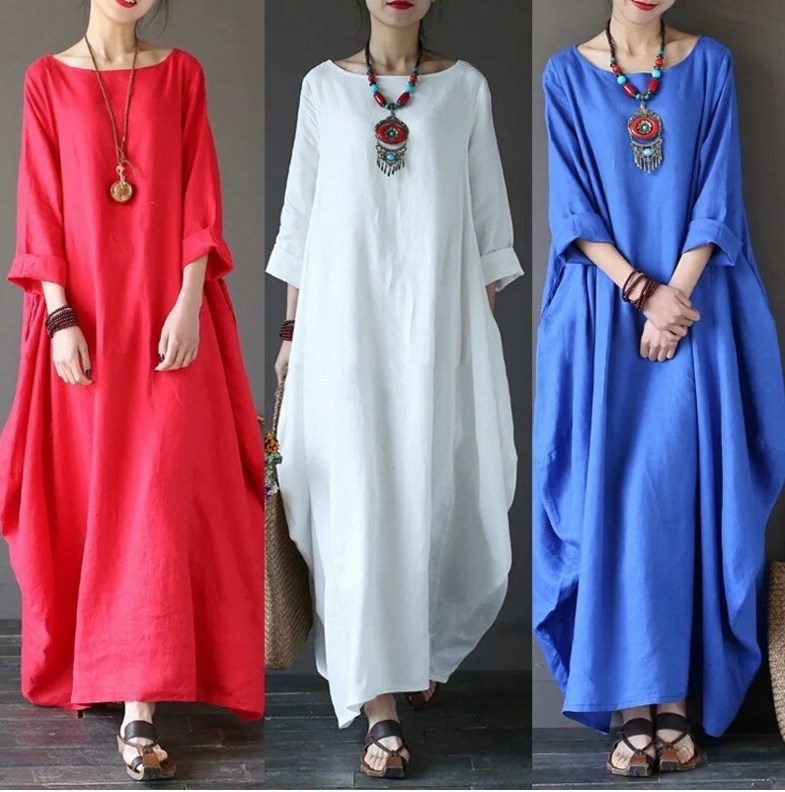 Plus size cotton and linen dress