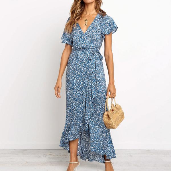 Floral V-neck short-sleeved summer dress