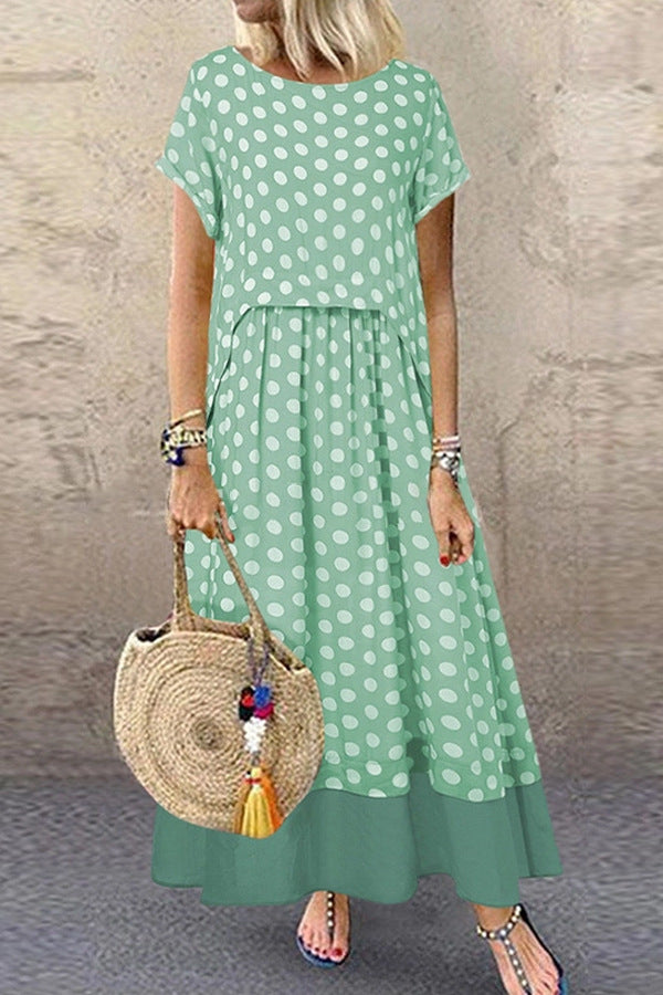 Fake two-piece polka dot print dress