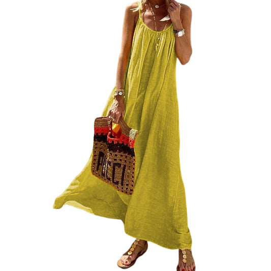 Women's Halter Cotton And Linen Dress