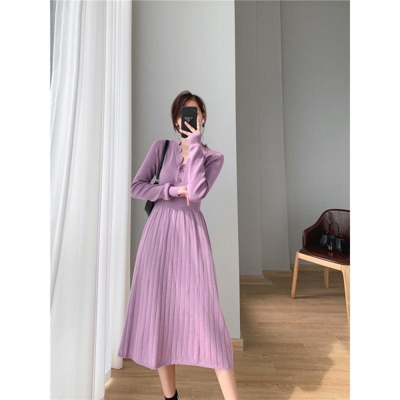 Knitted Dress Woolen Skirt Medium Base Ride Overknee Dress