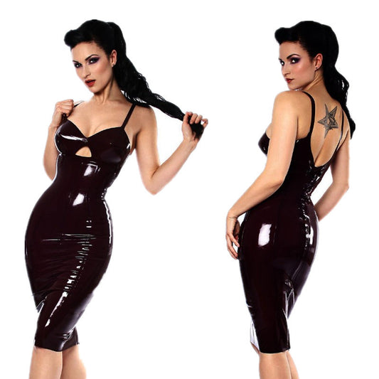 Women's Mid-length PU Leather Elastic Dress