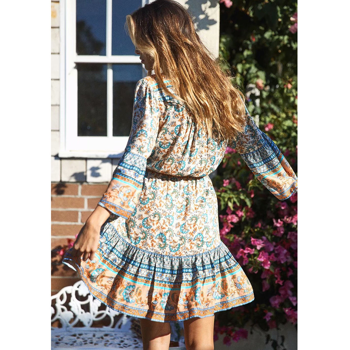 Printed cropped V-neck dress