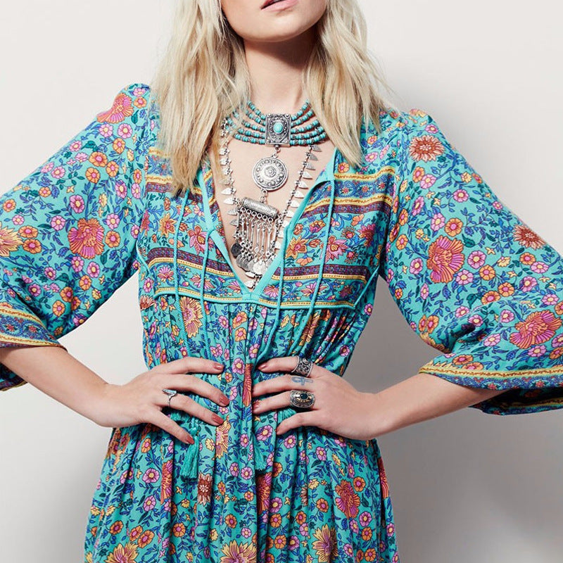 Bohemian printed fashion casual loose dress