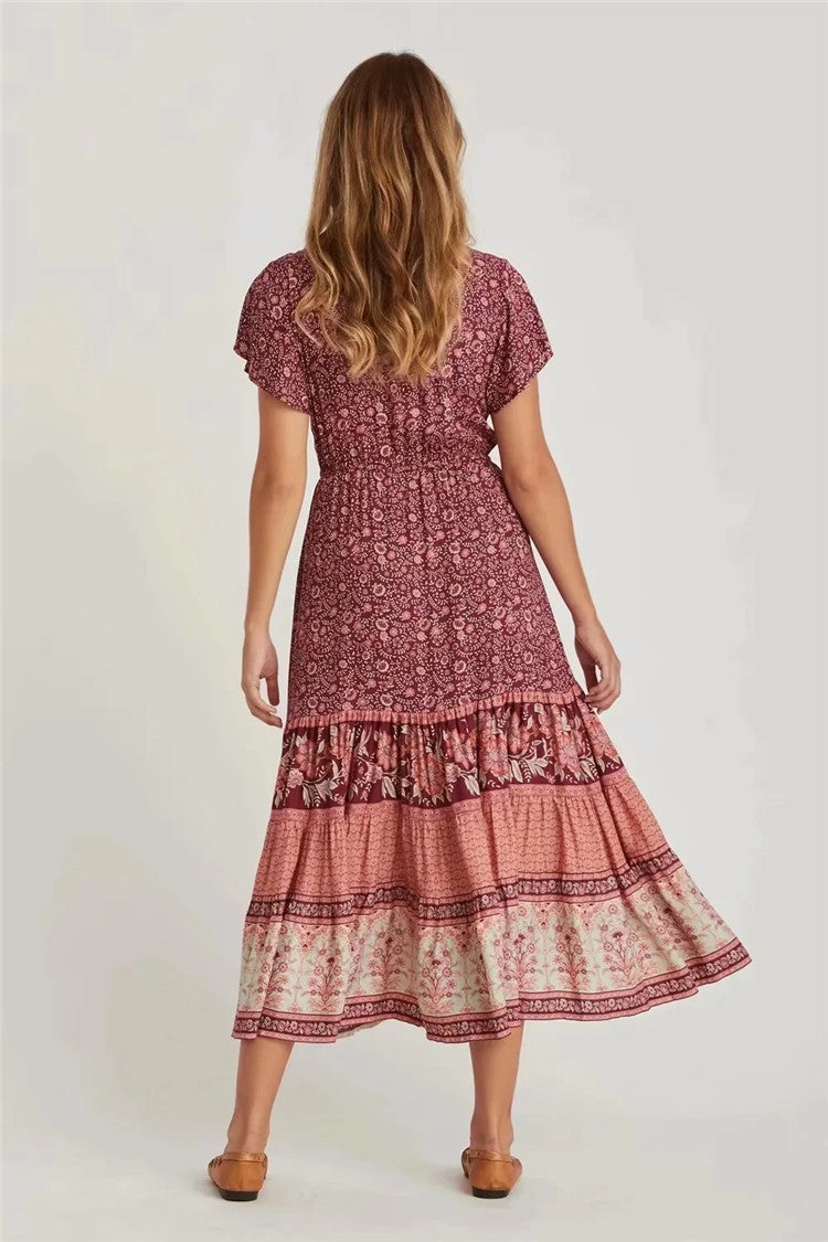 Printed V-neck short sleeve dress