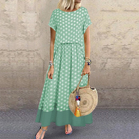 Fake two-piece polka dot print dress